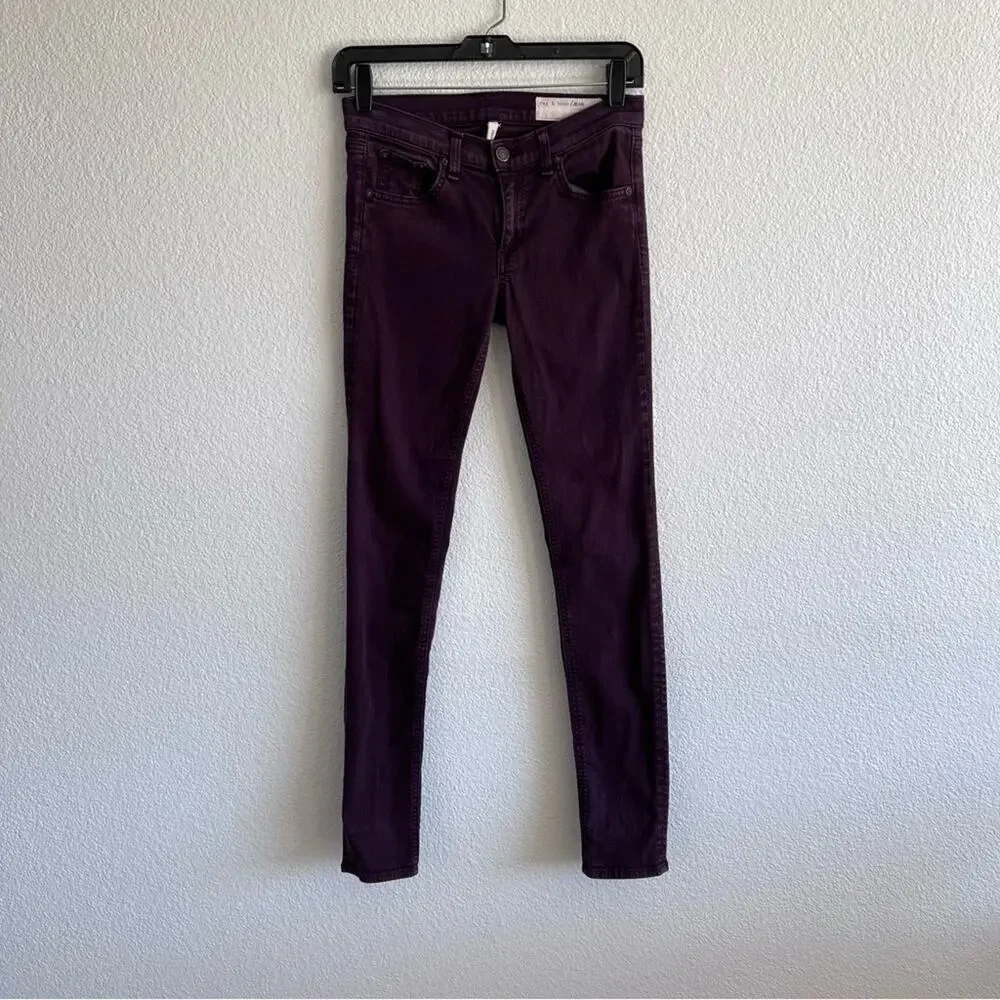 Rag & Bone The Skinny Jean Distressed Wine Zipper Fly Cotton Blend Low‎ Rise